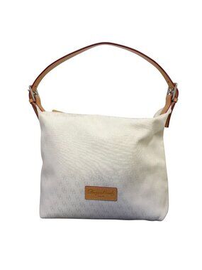 Dooney & Bourke Cream Monogram Canvas Shoulder Bag With Leather Strap
